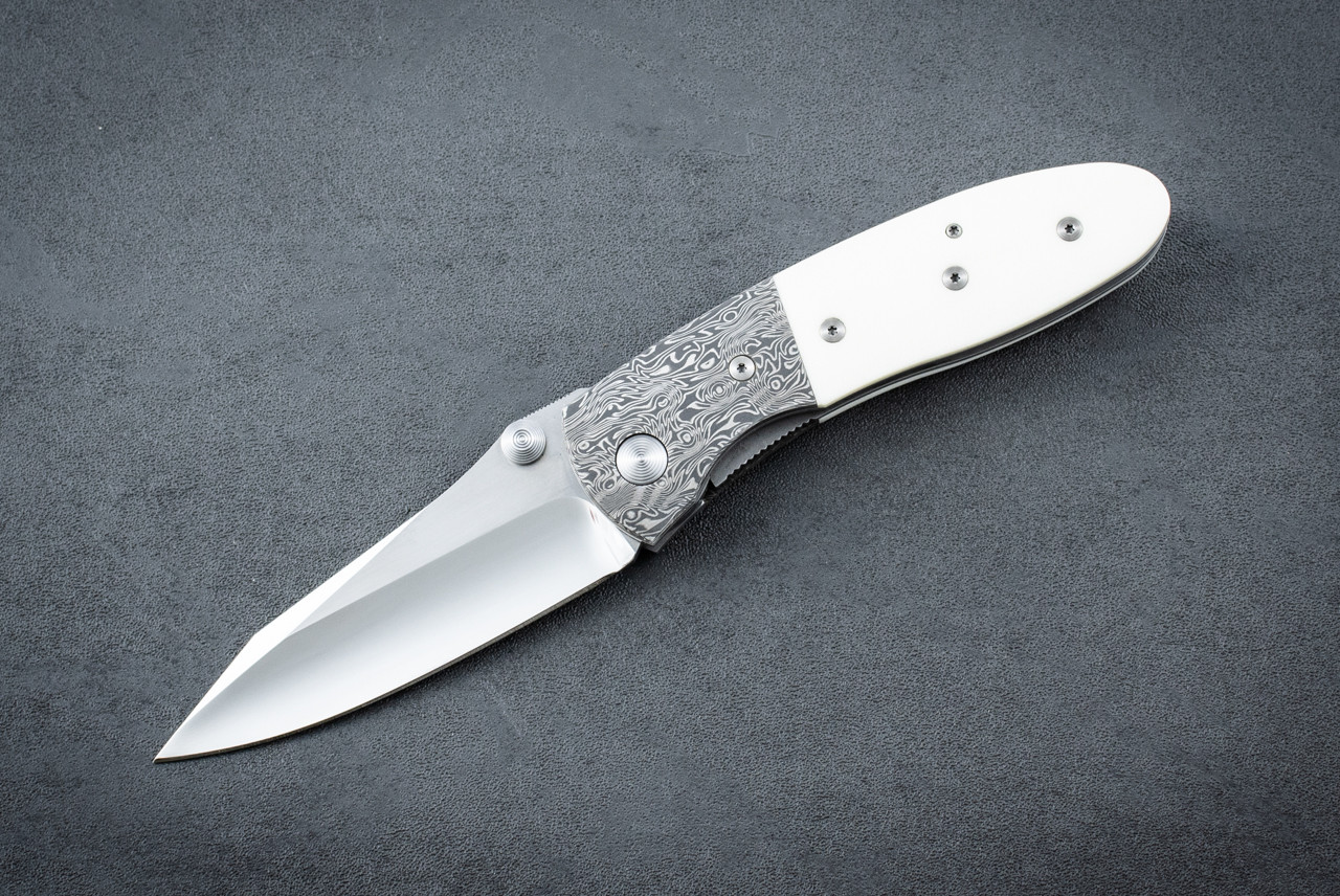 Microtech Knives Lightfoot Custom LCC Dual Action Automatic Knife Satin Blade w/ Damascus Bolsters and White Micarta Handles