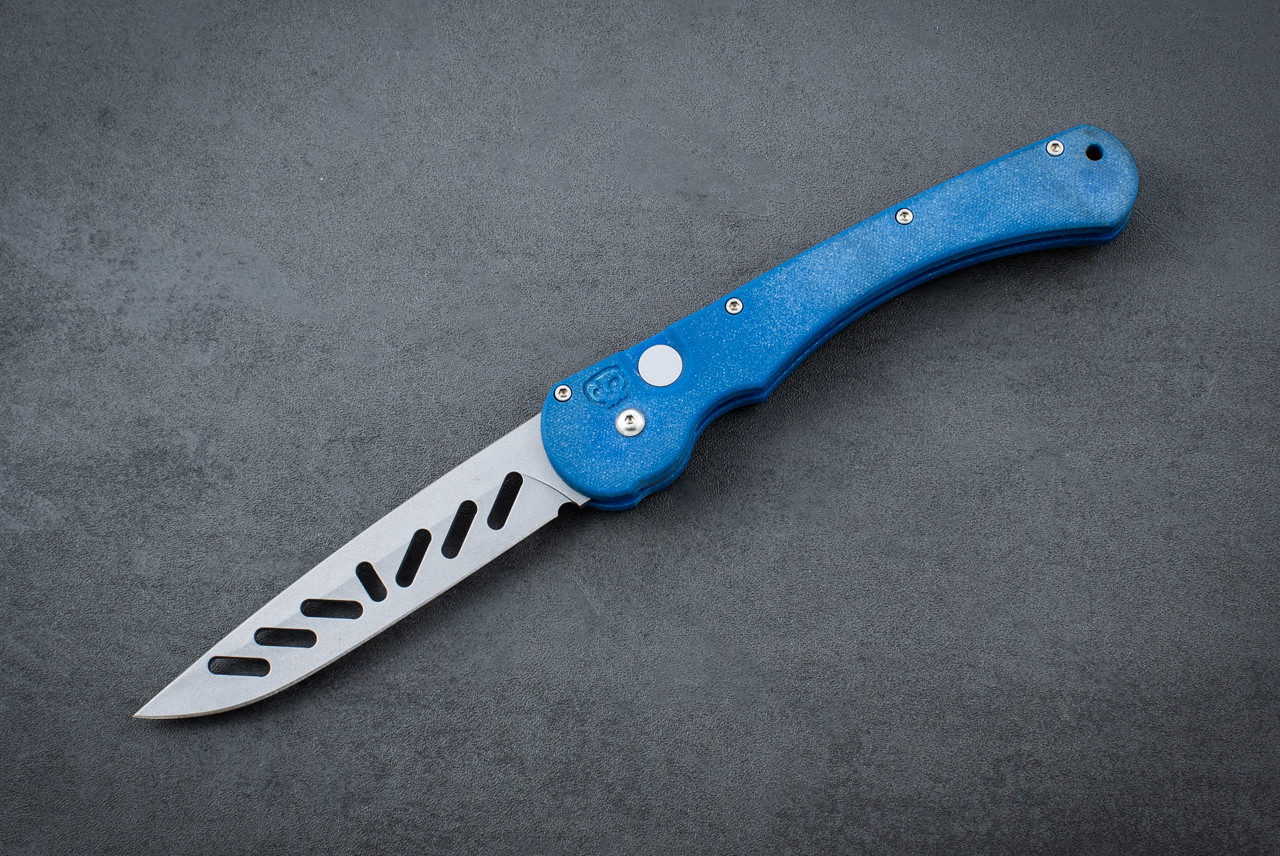 Rob Dalton Skunk Stripe Battlecat Automatic Knife Bead Blast Blade w/ Blue G-10 Handle 