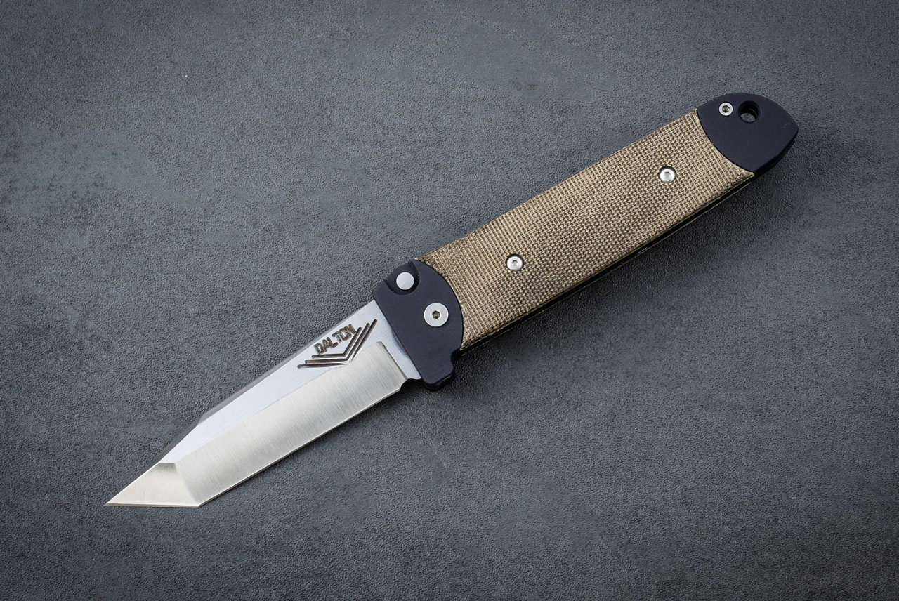 Rob Dalton Mohawk Automatic Knife Satin Blade w/ Black Aluminum and Micarta Handle 