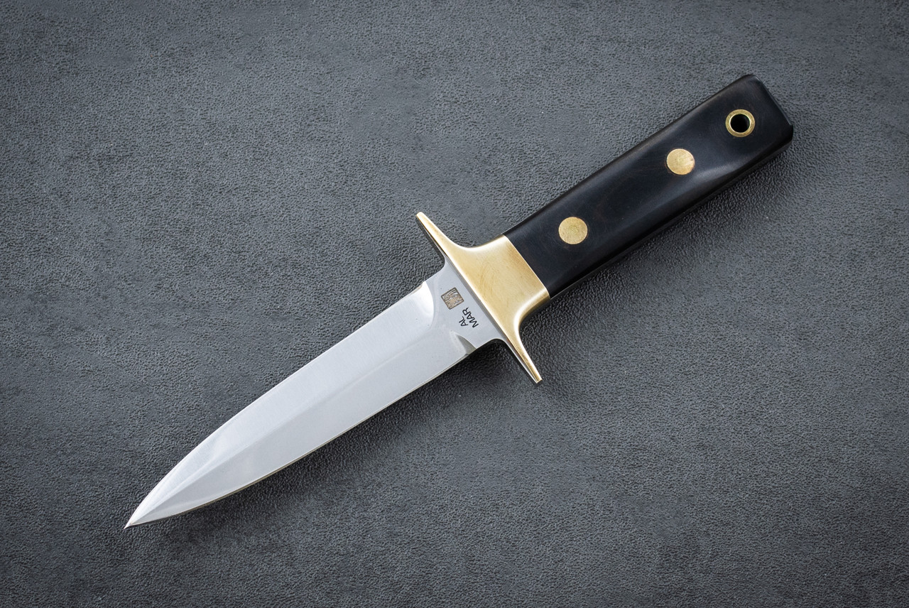 Al Mar Knives Fang I Boot Dagger Polished Blade w/ Maroon Micarta Handle and Leather Sheath