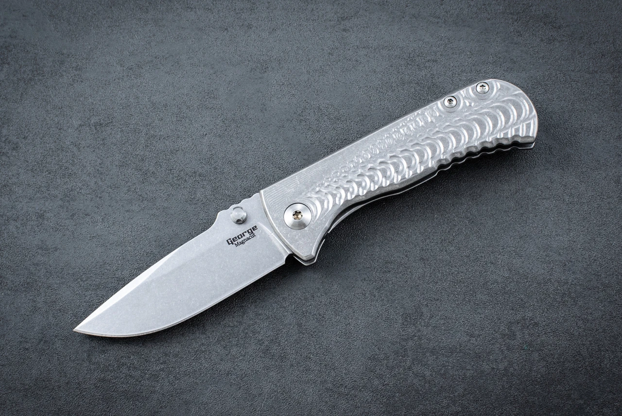 Les George Knives Talos Frame Lock Magnacut Stonewash Blade and Morph Titanium Handle