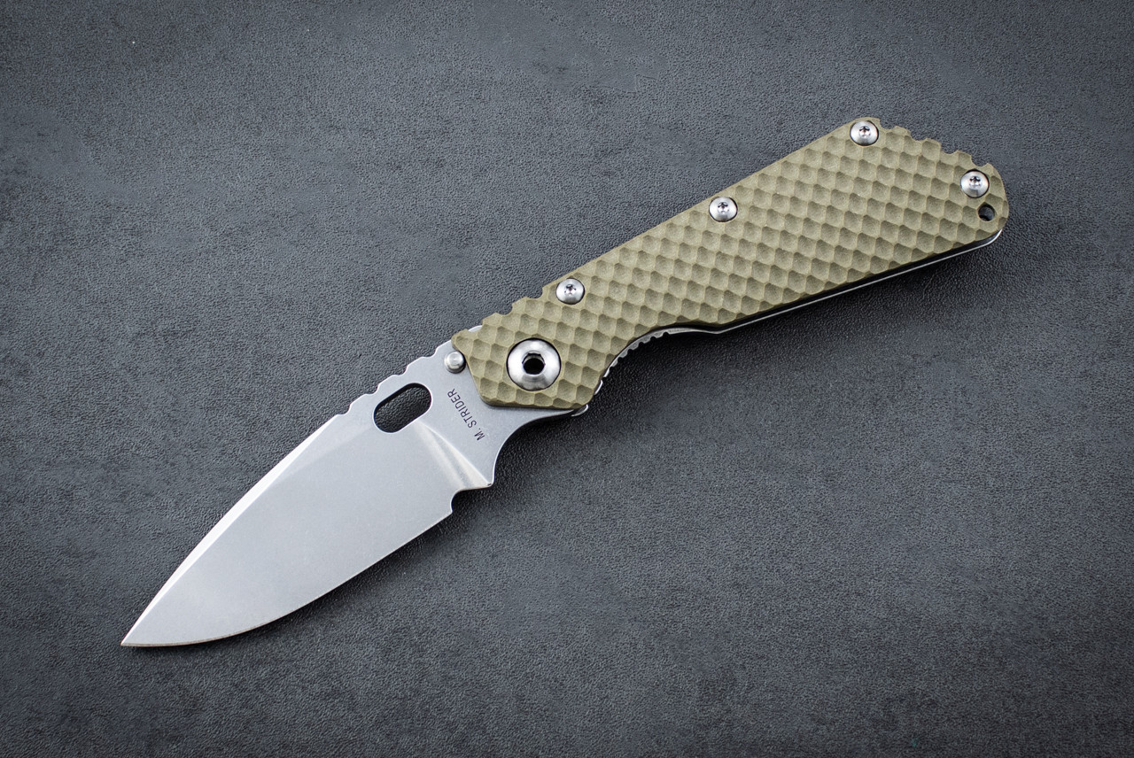 Strider Knives SMF DGG Folding Knife MagnaCut Stonewash Blade w/ Gunner Grip Titanium Frame Lock and OD Green G-10 Handle