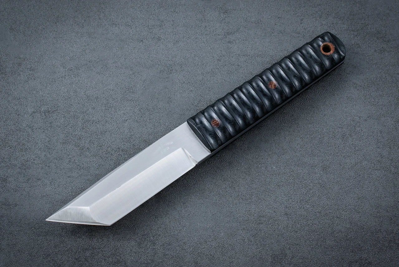 Terry Guinn Knives Custom Fixed Blade Tanto Satin Finish w/ Black Linen Micarta Handle & Sheath