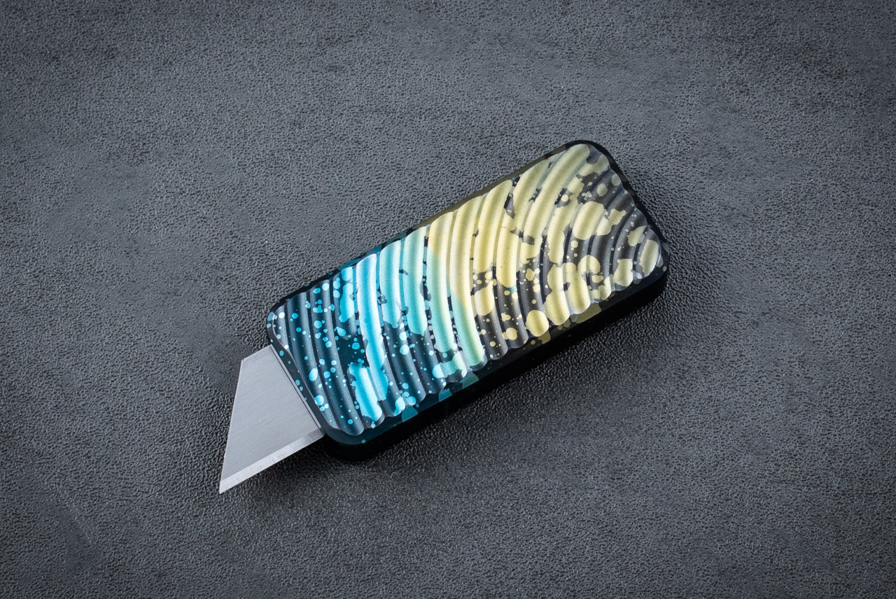 Rivery MFG CadLabCNC Collaboration Zero Utility Knife USA Made Original Pattern Gradient Anodized Aluminum Handle w/ Lanyard Hole