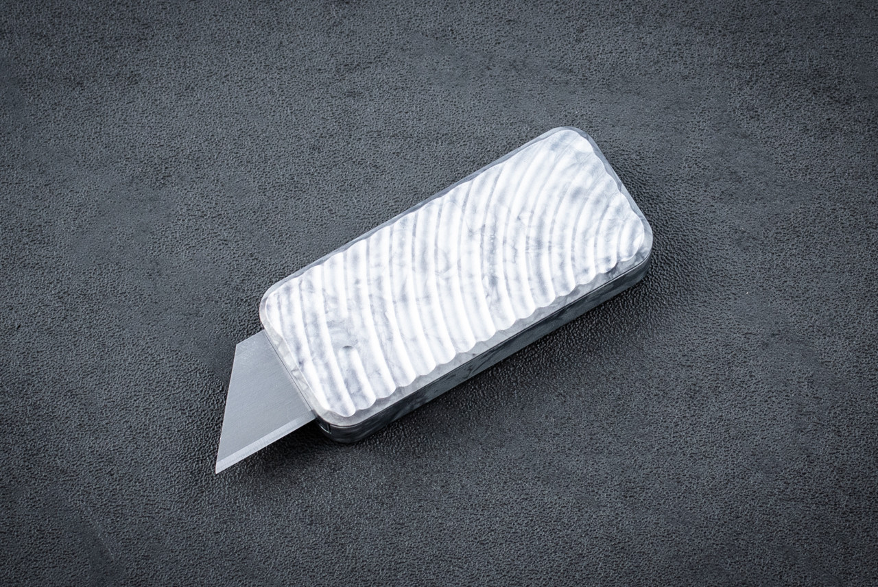 Rivery MFG CadLabCNC Collaboration Zero Utility Knife USA Made Original Pattern Marble Anodized Aluminum Handle w/ Lanyard Hole