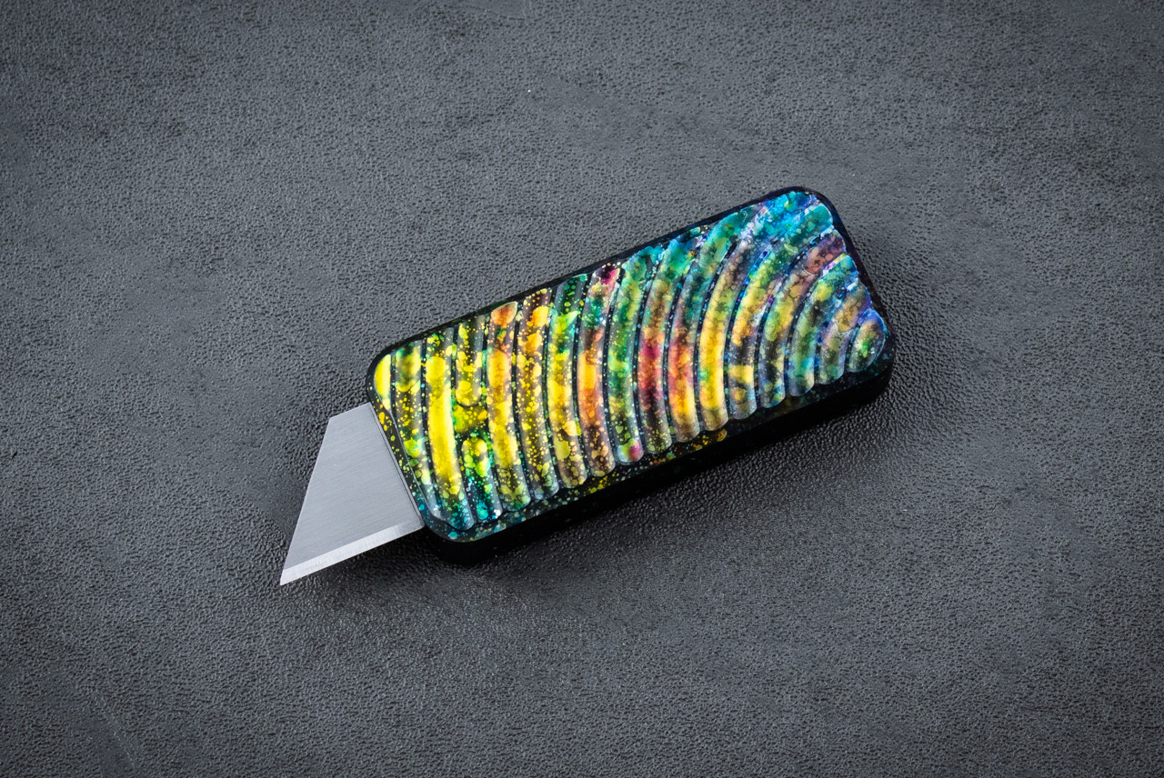 Rivery MFG CadLabCNC Collaboration Zero Utility Knife USA Made Original Pattern Nebula Anodized Aluminum Handle w/ Lanyard Hole