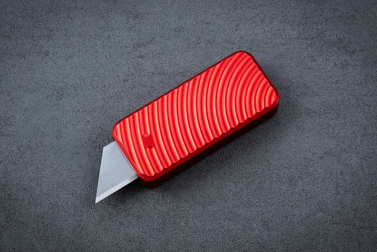 Rivery MFG CadLabCNC Collaboration Zero Utility Knife USA Made Original Pattern Red Anodized Aluminum Handle w/ Lanyard Hole