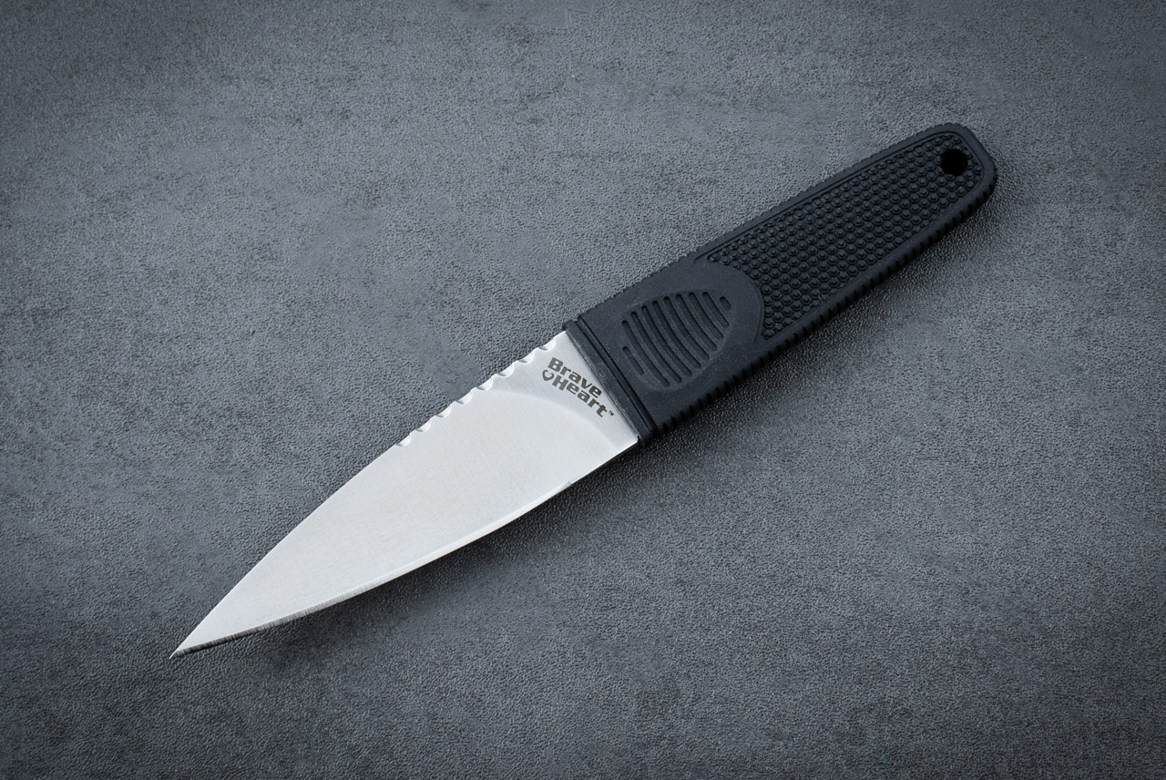 Cold Steel Brave Heart Combat Fixed Blade Knife Satin Finish w/ Black Kraton Handle and Sheath - 11SDS