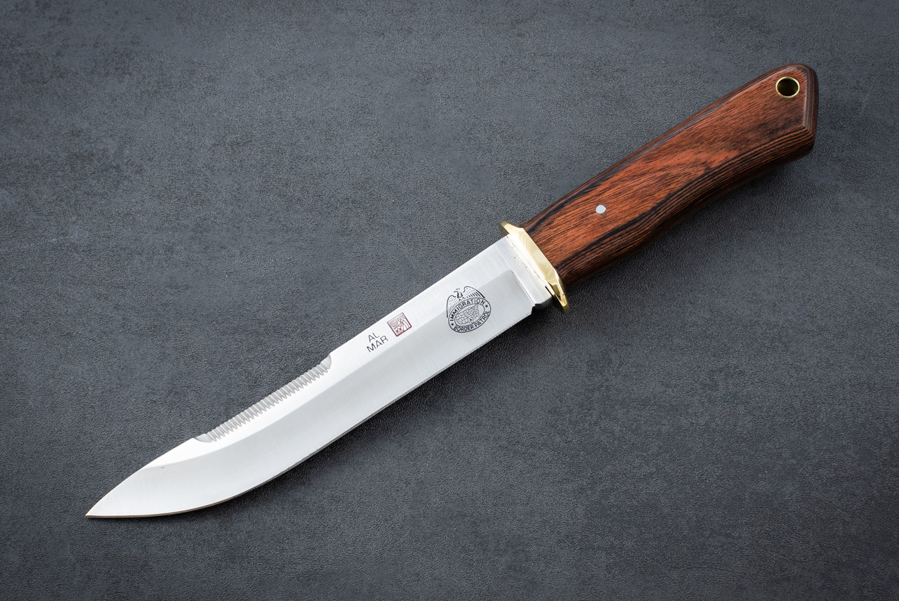 Al Mar Knives Border Patrol M50 BT Fixed Blade Knife Satin Blade w/ Dymondwood Handles & Leather Sheath 