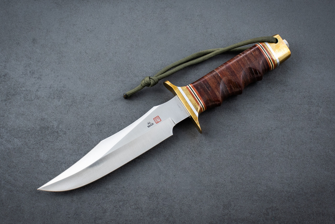 Al Mar Knives SF-SOG Bowie Fixed Blade Knife Satin w/ Stacked Leather Handle Handles and Sheath 