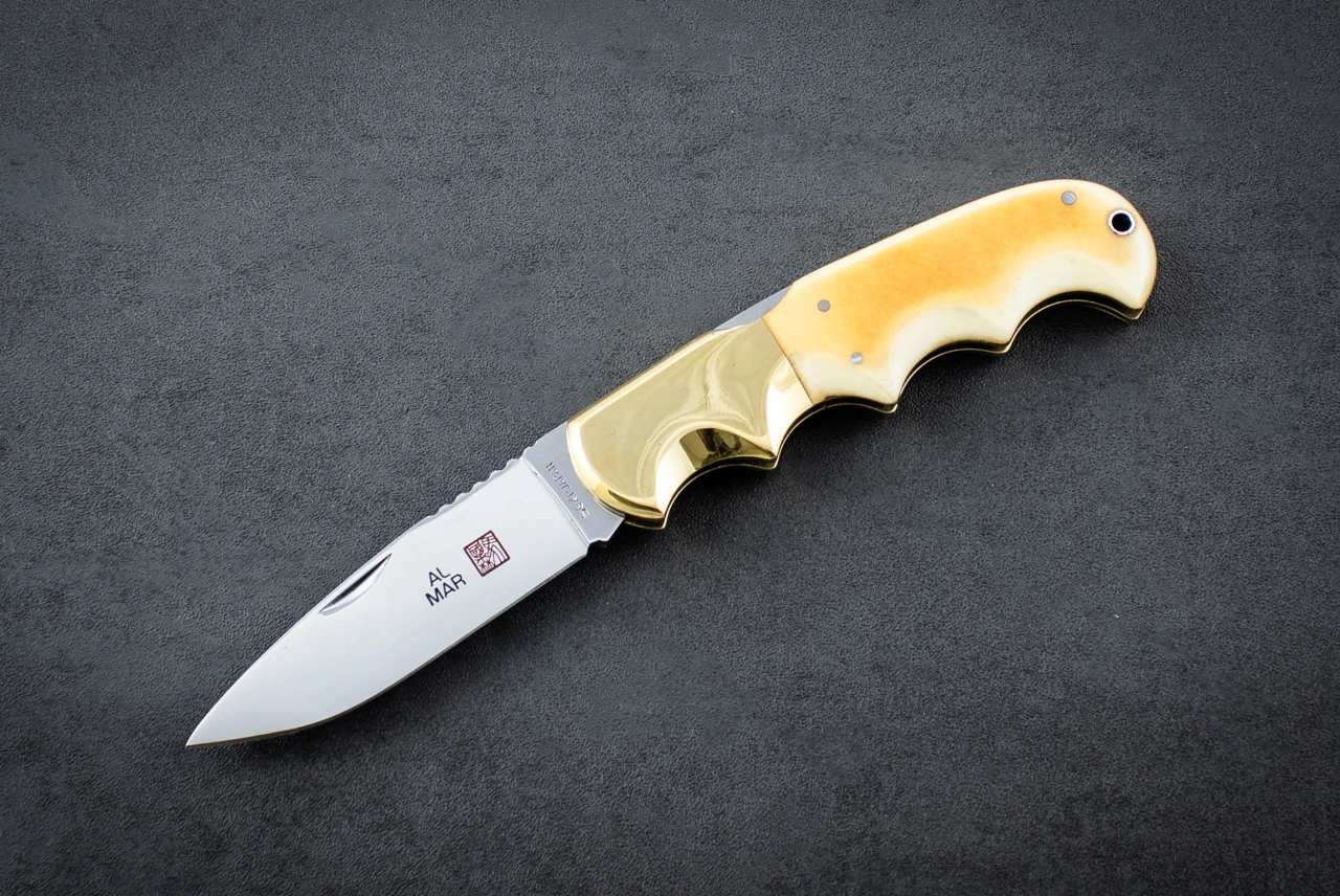 Al Mar Knives Buzzard 1006 Folding Pocket Knife Mirror Polished Blade w/ Brass Bolsters and Micarta Handles
