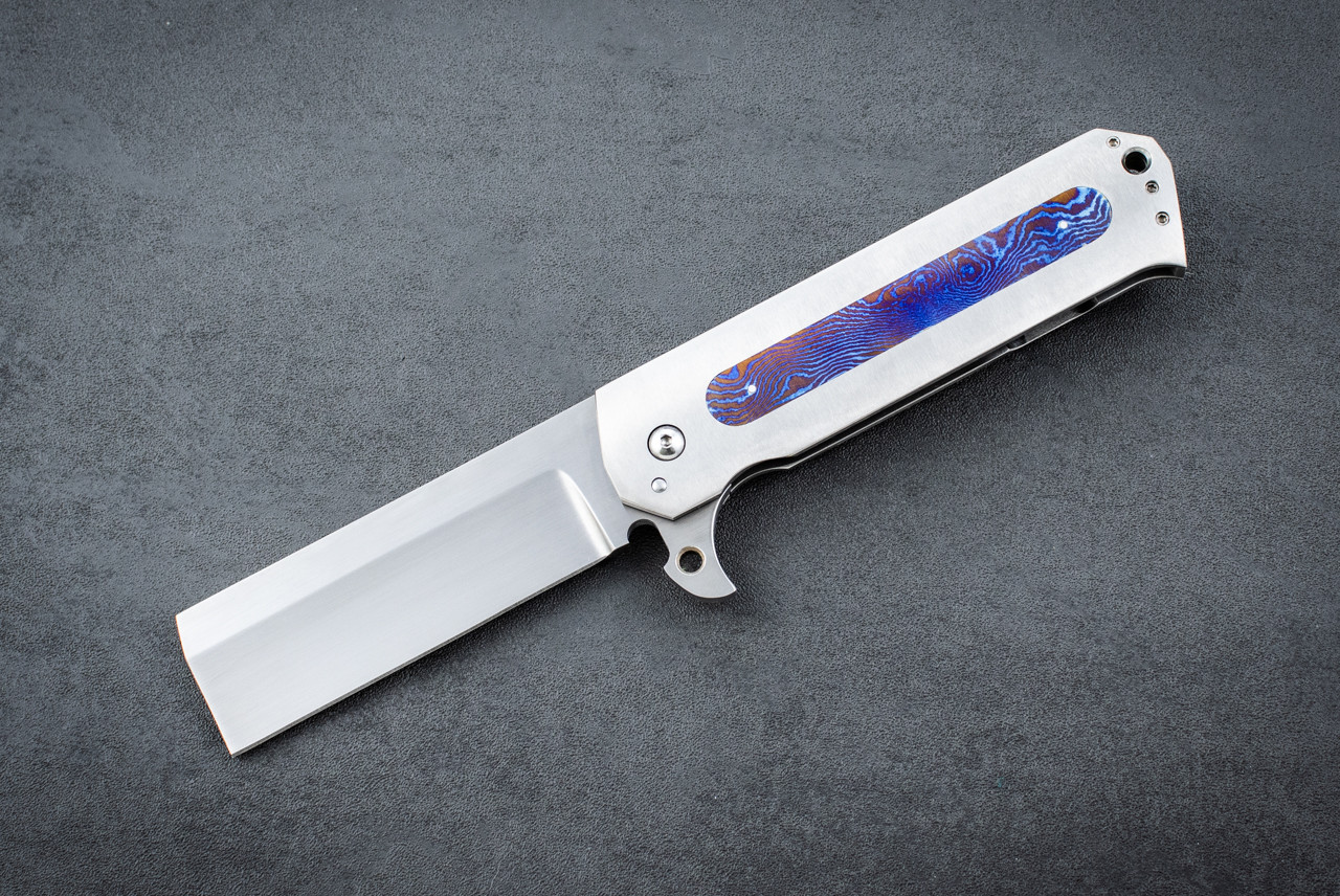 Reese Weiland Fatty Slash Frame Lock Flipper Knife Satin Blade and Titanium Handle w/ Timascus Inlay