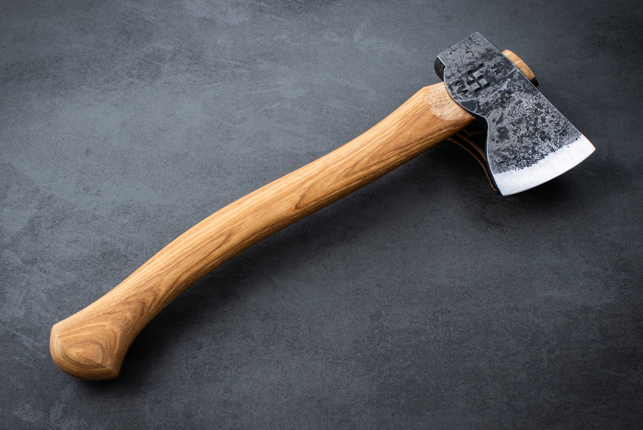Hoffman Blacksmithing Mountains To Sea Axe 15" Oval Hickory Handle w/ Bulb End and Leather Sheath