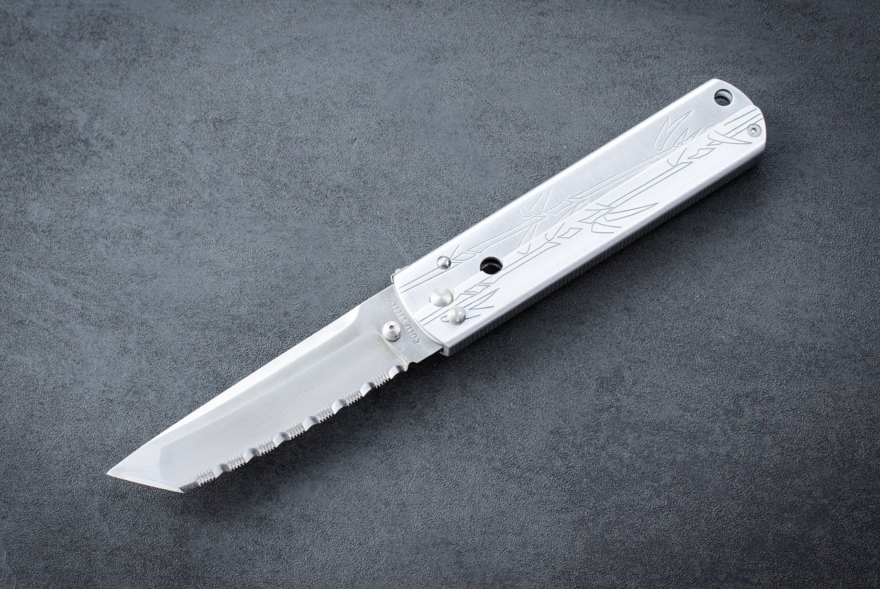 Cold Steel Triple Action Folding Knife Tanto Satin Serrated Blade and Aluminum Handle - 24TAT