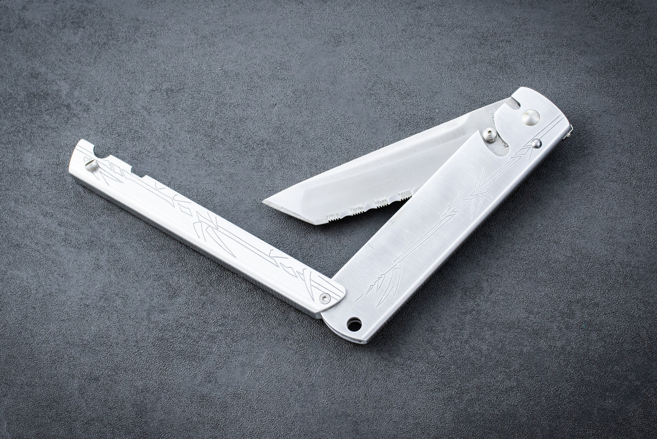 Cold Steel Triple Action Folding Knife Tanto Satin Serrated Blade and Aluminum Handle - 24TAT