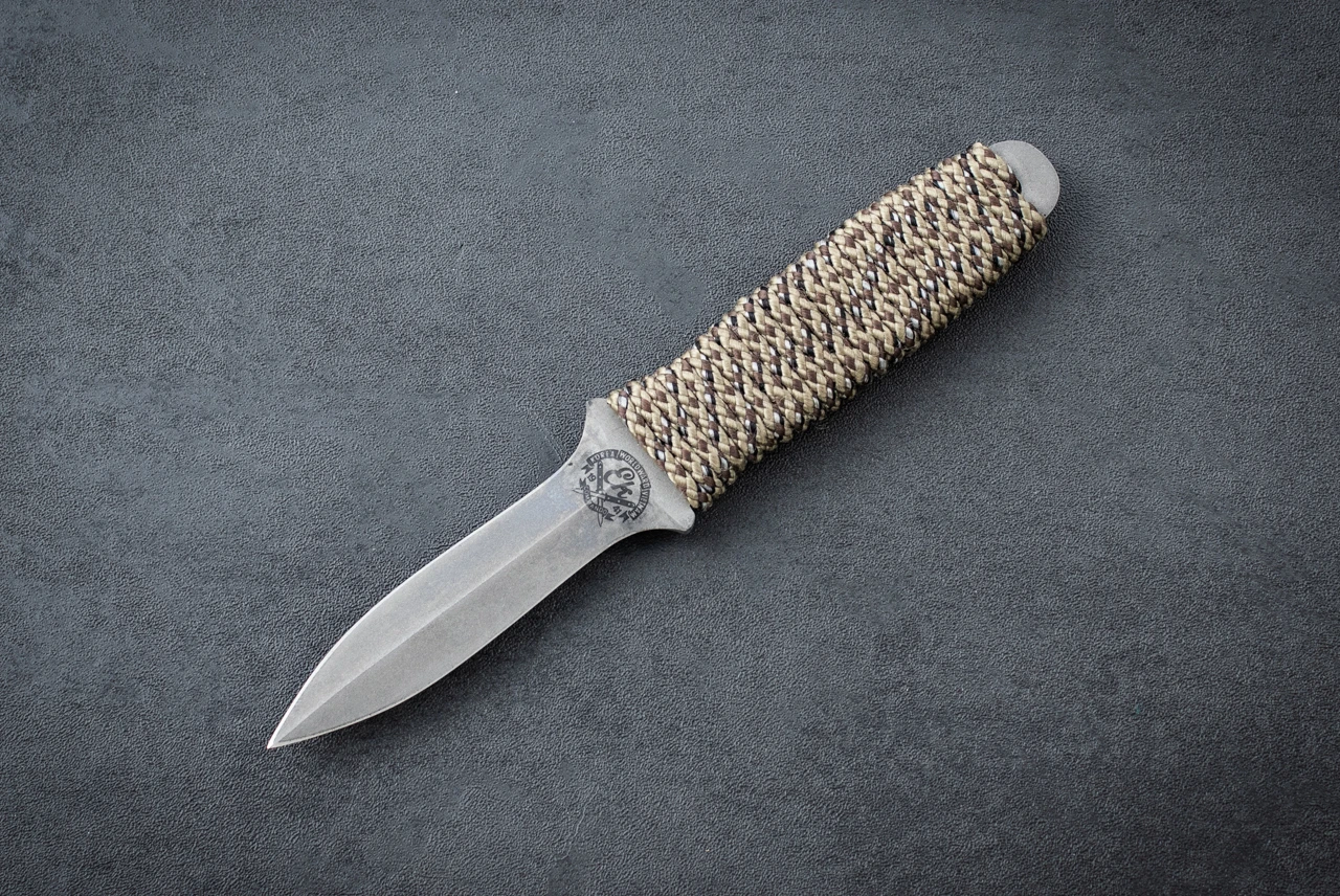 EK Knives Boot Dagger Operation Desert Storm Fixed Blade Knife Bead Blast Finish w/ Cord Wrapped Handle and Leather Sheath