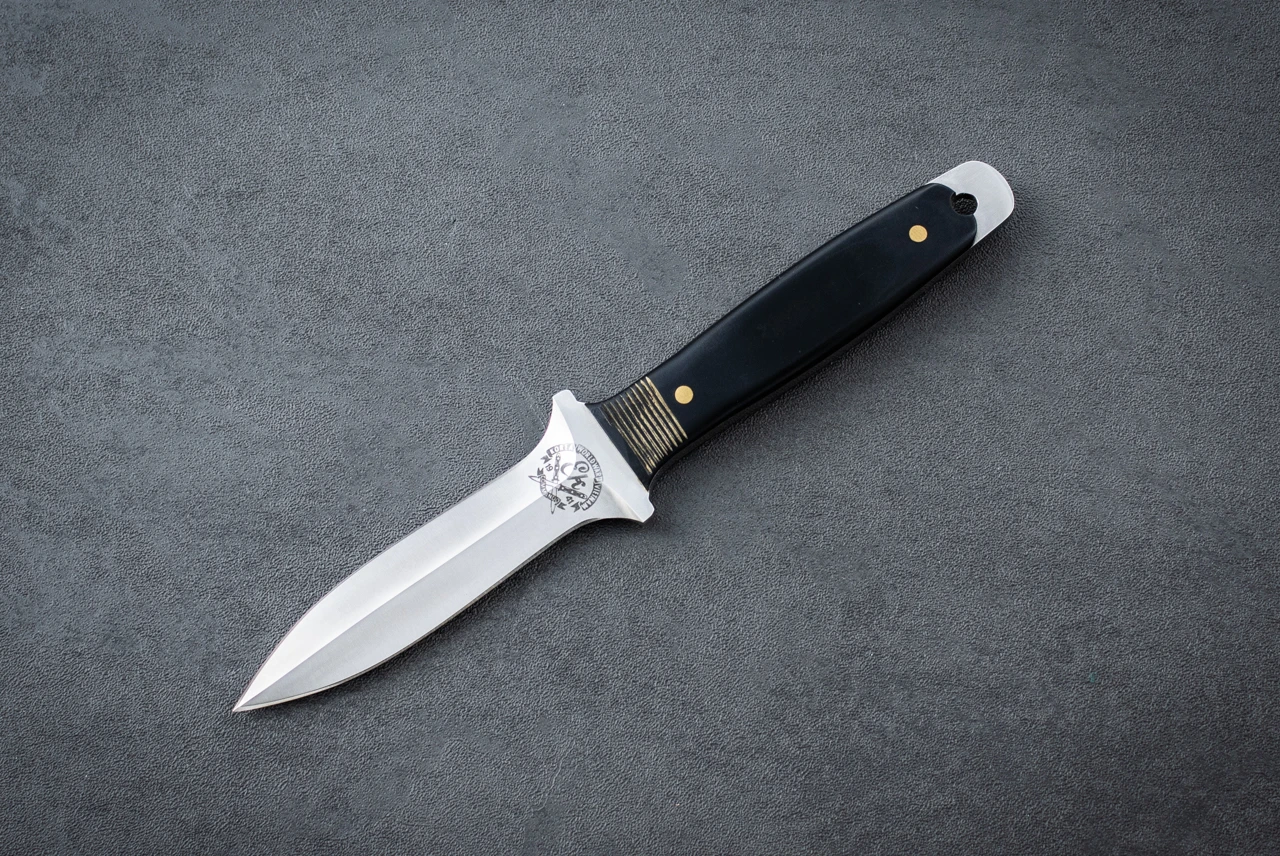 EK Knives Boot Dagger Fixed Blade Knife Bead Blast Finish w/ Black Micarta Handle and Leather Sheath