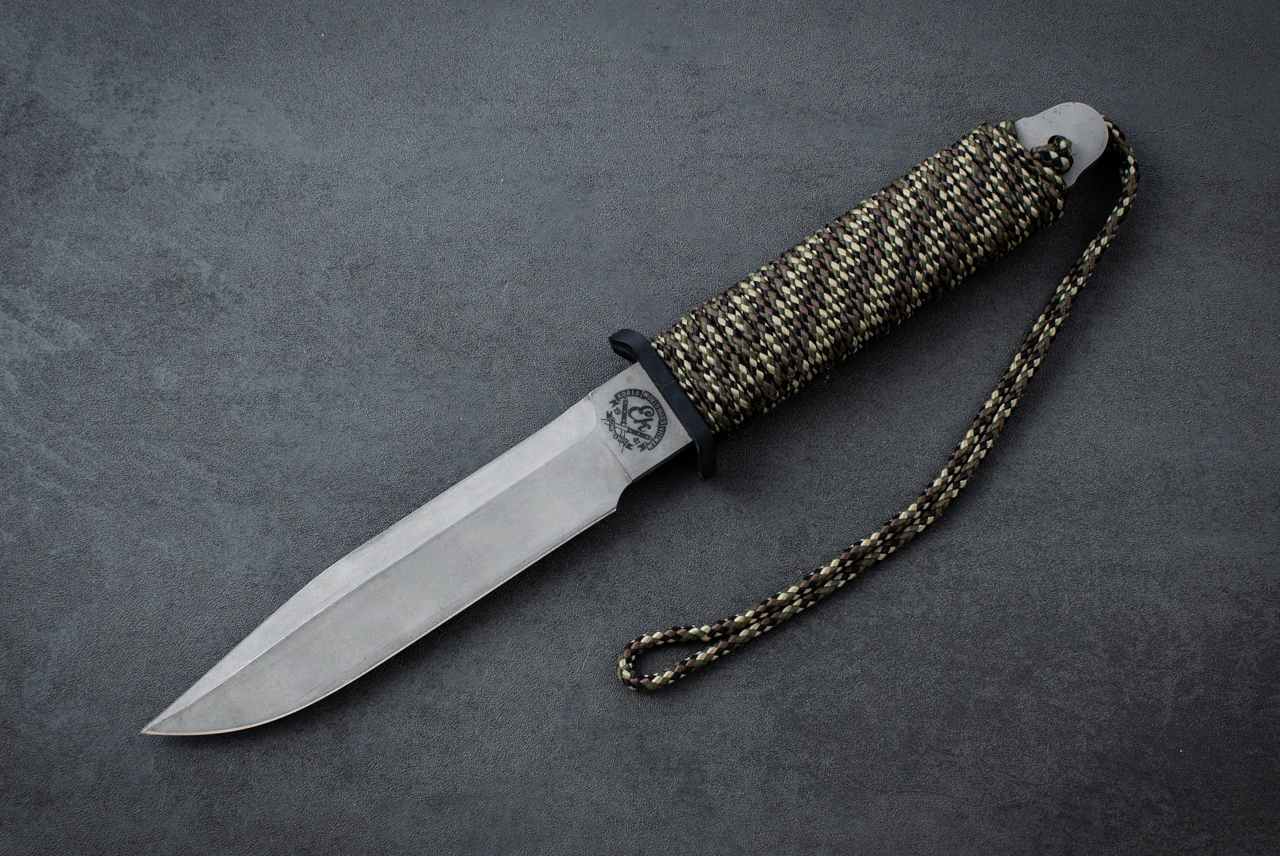 EK Knives PB-5 Commando Bowie Fixed Blade Knife Bead Blast Finish w/ Cord Wrapped Handle and Sheath