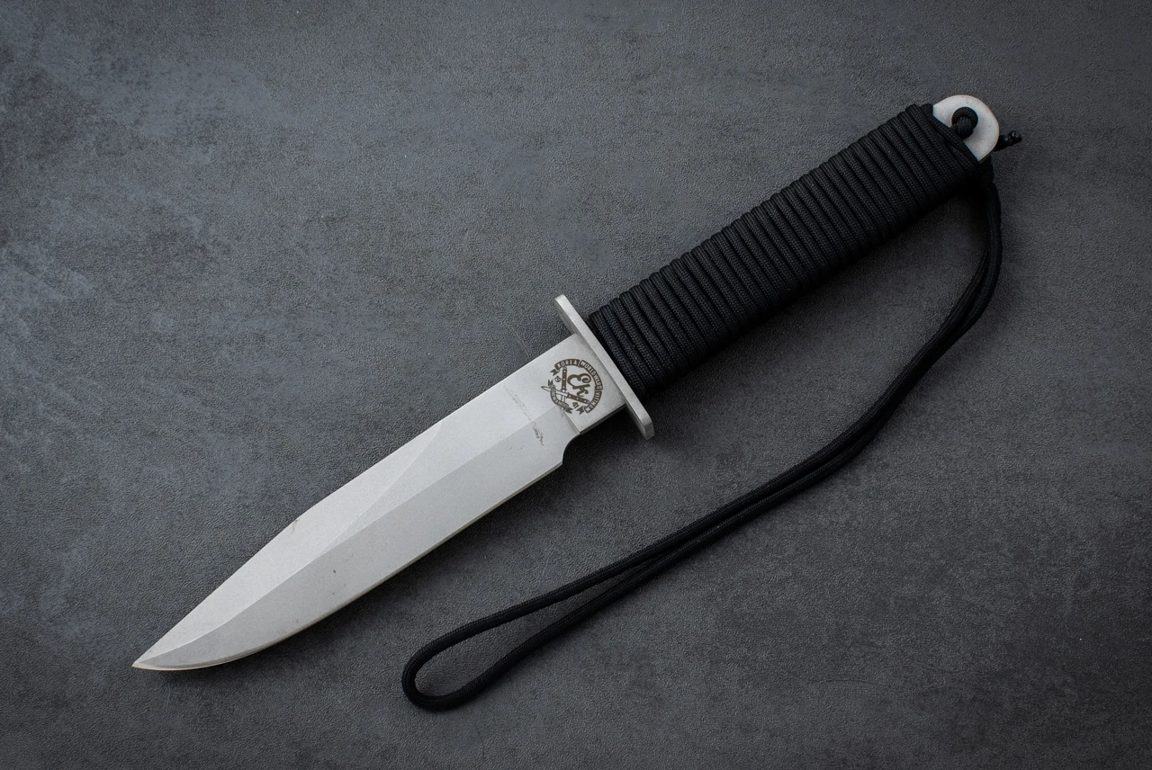 EK Knives PB-5 Commando Bowie Fixed Blade Knife Bead Blast Finish w/ Cord Wrapped Handle and Sheath