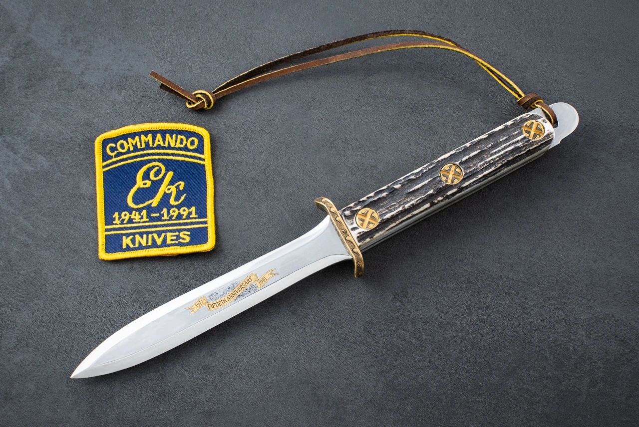 EK Knives FS Fighting Knife Dagger 50th Anniversary #051 of 150 Polished Blade w/ Stag Horn Handle 