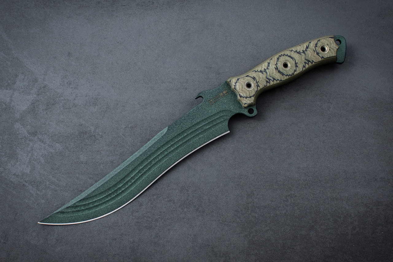 Busse Combat Knife Company Silent Knight Battle Grade SR-101 Green Blade w/ Green / Black G-10 Handles and Sheath