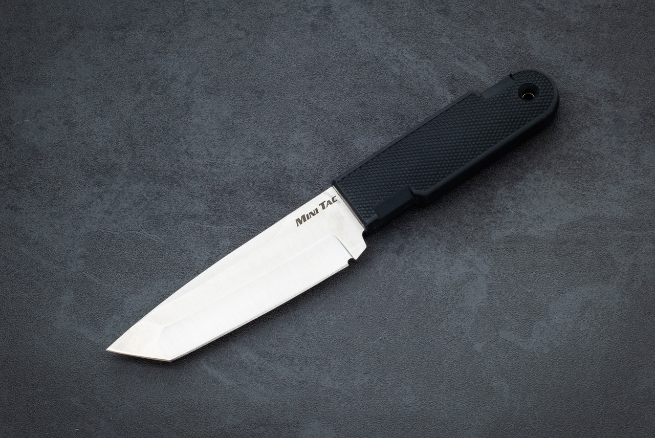 Cold Steel Mini Tac Neck Knife Satin w/ Black Slim Griv-Ex Handle and Sheath - 49HTF