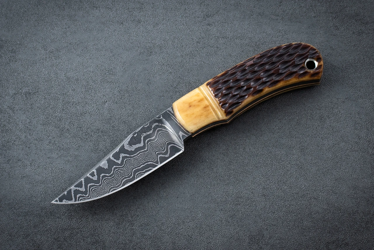 Appleby Knives Clip Point Fixed Blade Knife w/ Bourbon Jig Bone Handle and Leather Sheath