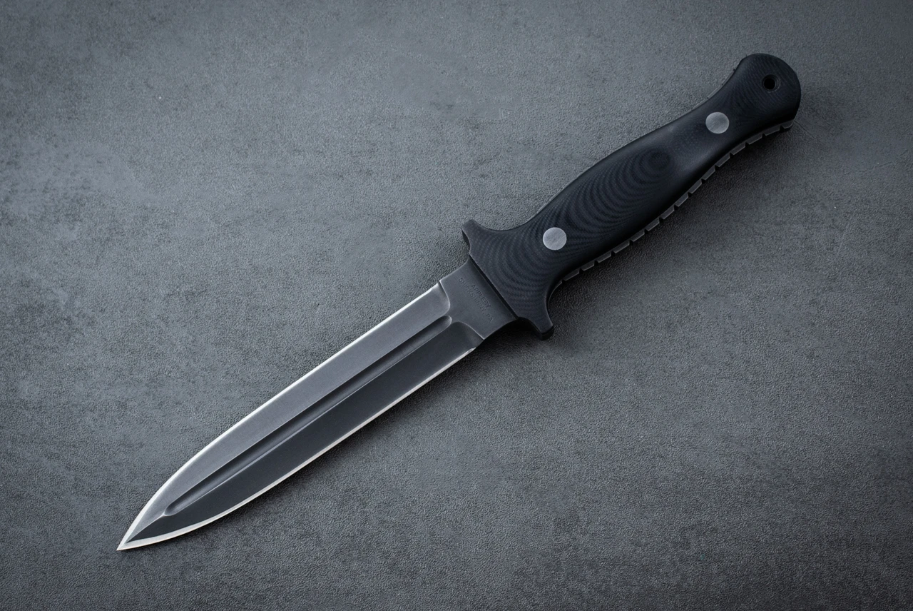 Appleby Knives Tactical Dagger 6" Fixed Blade Knife Black w/ Black G-10 Handles and Leather Sheath