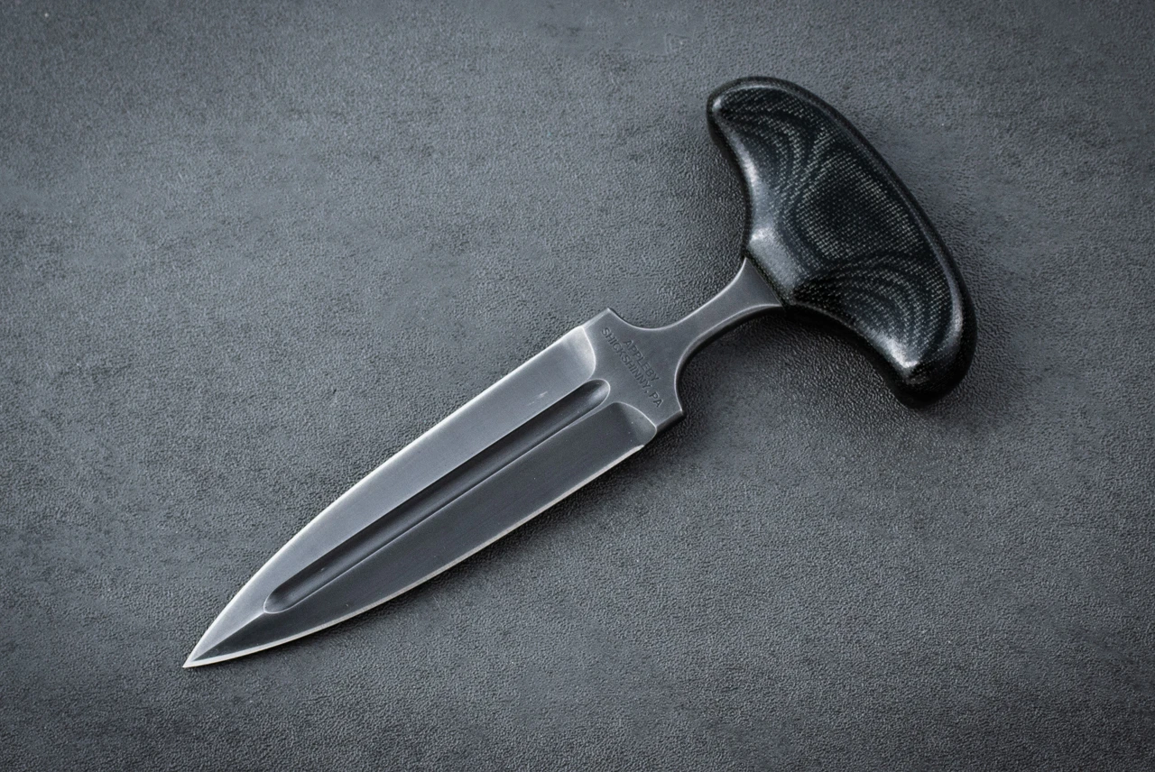 Appleby Knives Push Dagger Fixed Blade Knife Black w/ Black Micarta Handles and Leather Sheath