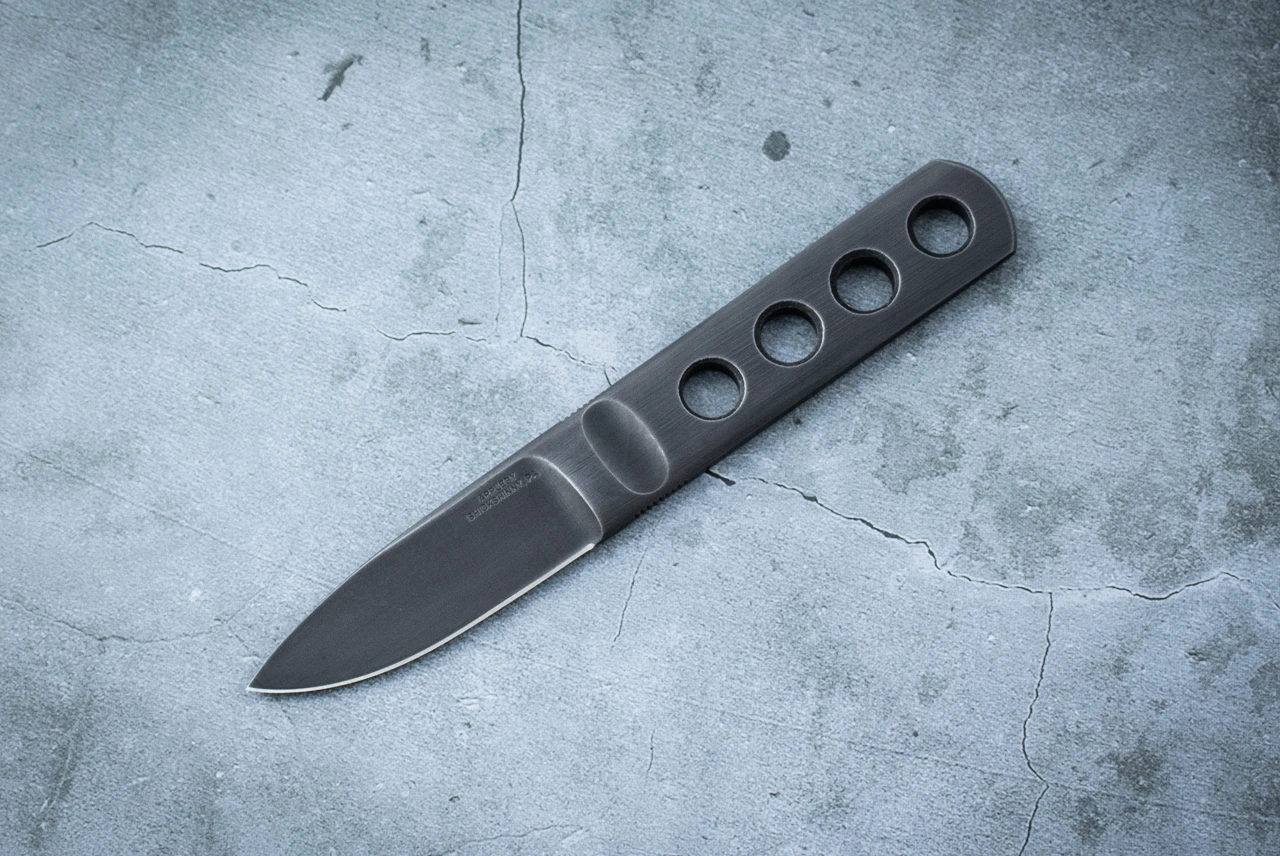 Appleby Knives Skeletonized Drop Point EDC Fixed Blade Knife Black w/ Leather Sheath