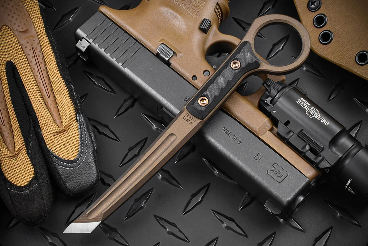 RMJ Tactical Stabby Guy CPM-3V Midnight Bronze Cerakote Black G-10 Handles w/ Kydex and UltiClip 