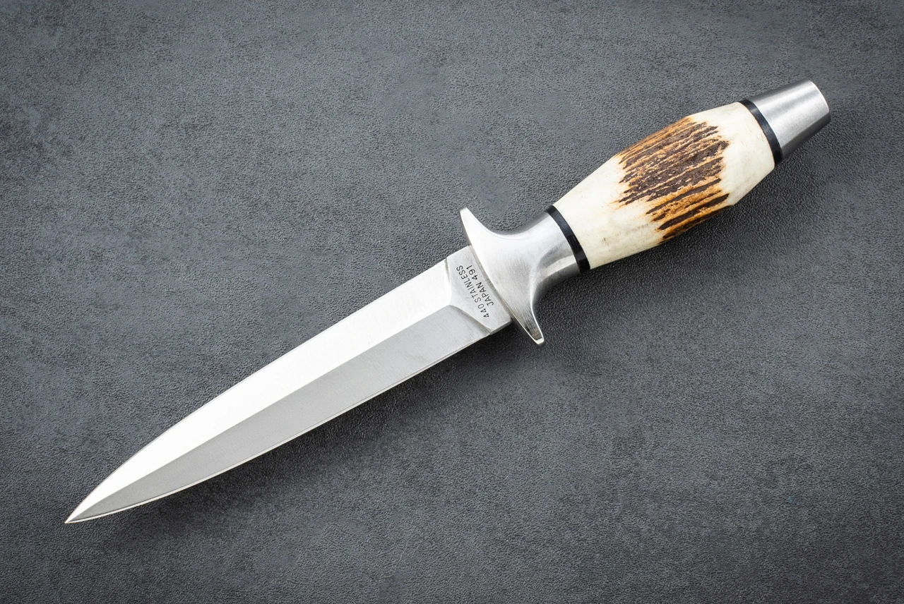 Takao Fukuta Valor Commando Boot Knife Polished Blade w/ Stag Horn Handle and Custom Kydex