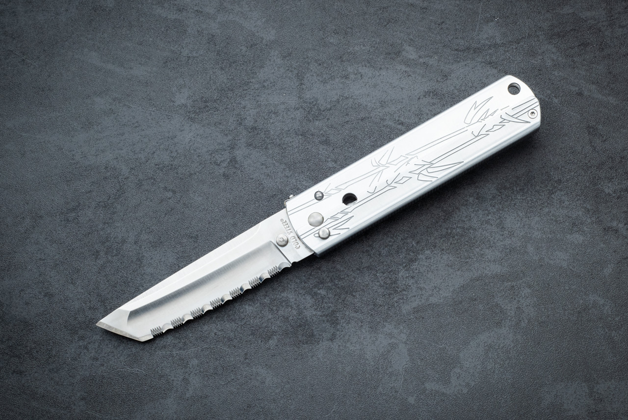 Cold Steel Triple Action Sample Folding Knife Tanto Satin Blade Serrated and Aluminum Handle