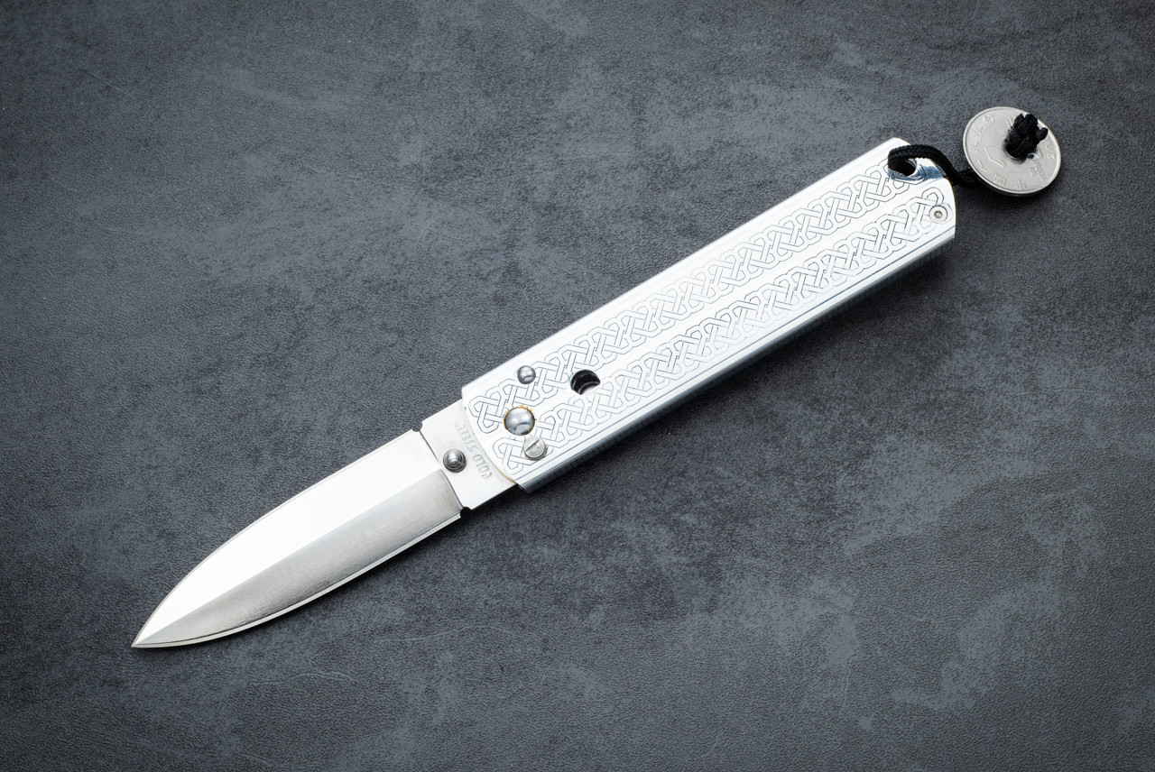 Cold Steel Triple Action Folding Knife VG-1 Spear Point Satin Blade and Aluminum Handle w/ 1 Yuan Coin Lanyard
