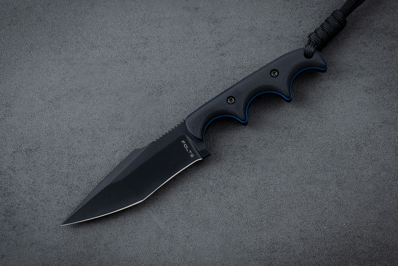 Alan Folts Minimalist Fixed Blade Knife Neo Tanto Black Coated w/ Black G-10 Handle and Sheath