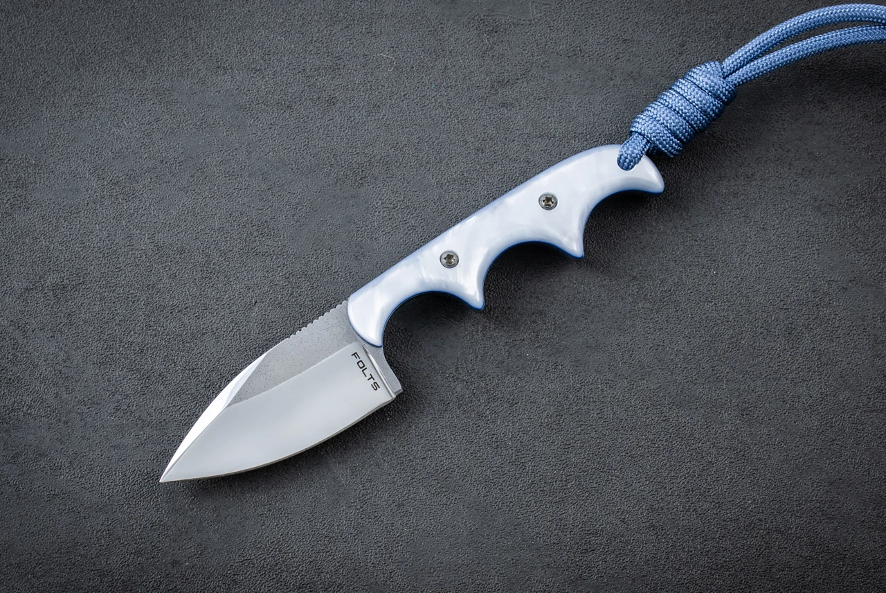 Alan Folts Minimalist Fixed Blade Knife Spear Point Polished w/ Pearl Kirinite and Sheath