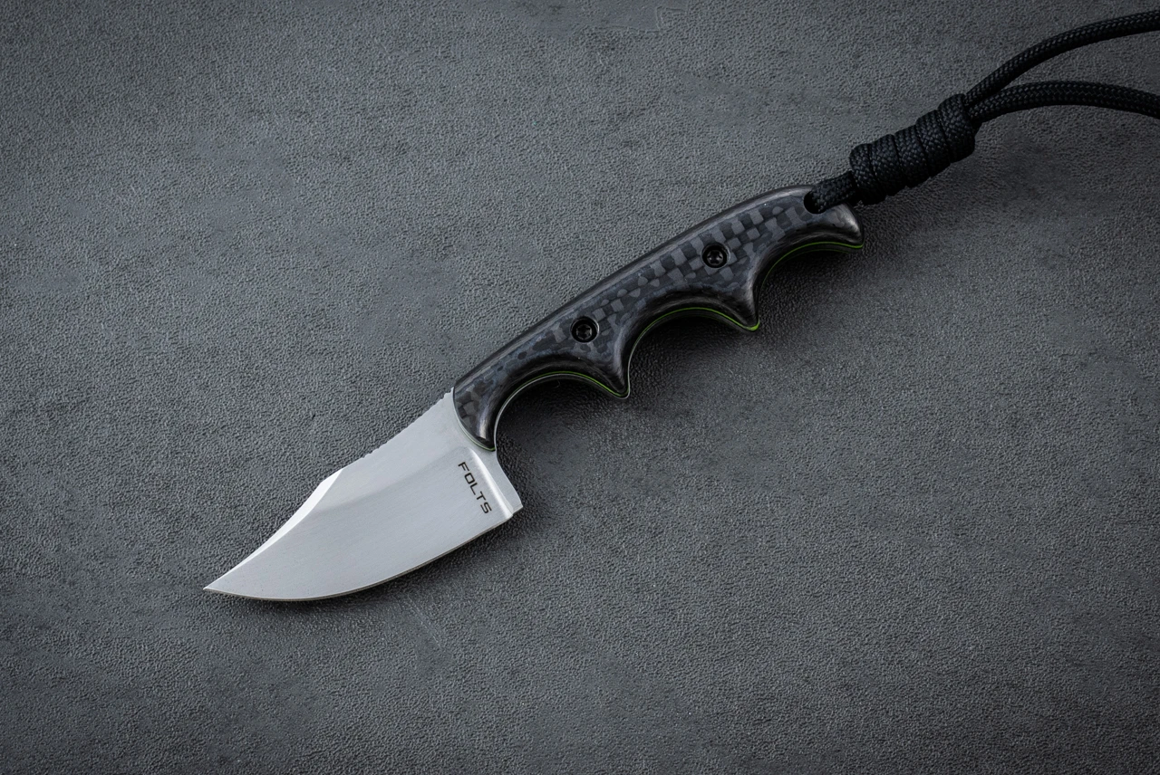 Alan Folts Minimalist Fixed Blade Knife Bowie Hand Rubbed Satin w/ Carbon Fiber Handle and Sheath