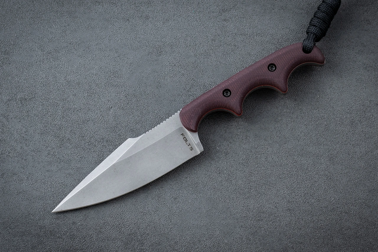 Alan Folts Personal Minimalist Fixed Blade Knife Harpoon Tumbled w/ Double Red Micarta Handle and Kydex