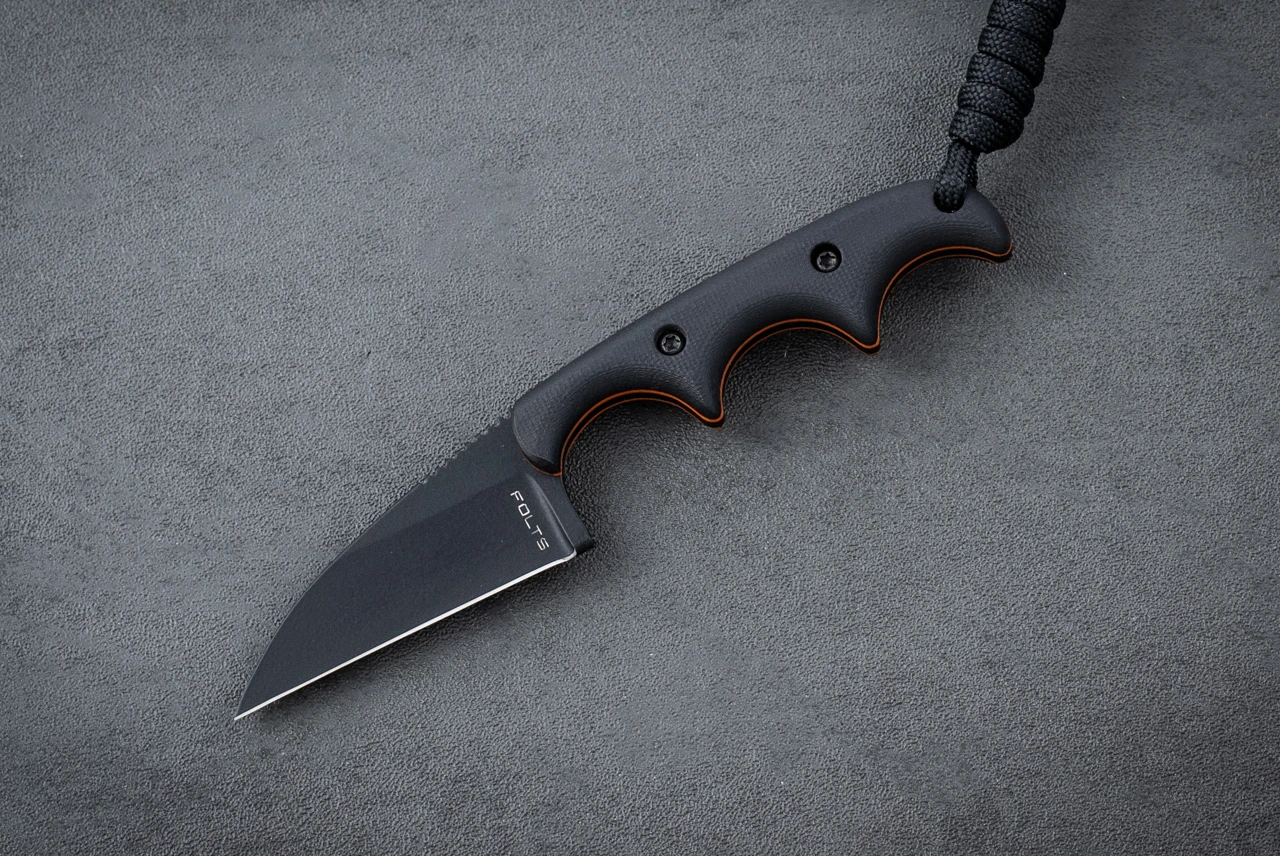 Alan Folts Minimalist Fixed Blade Knife Wharncliffe Black Coated w/ Black G-10 Handle and Kydex