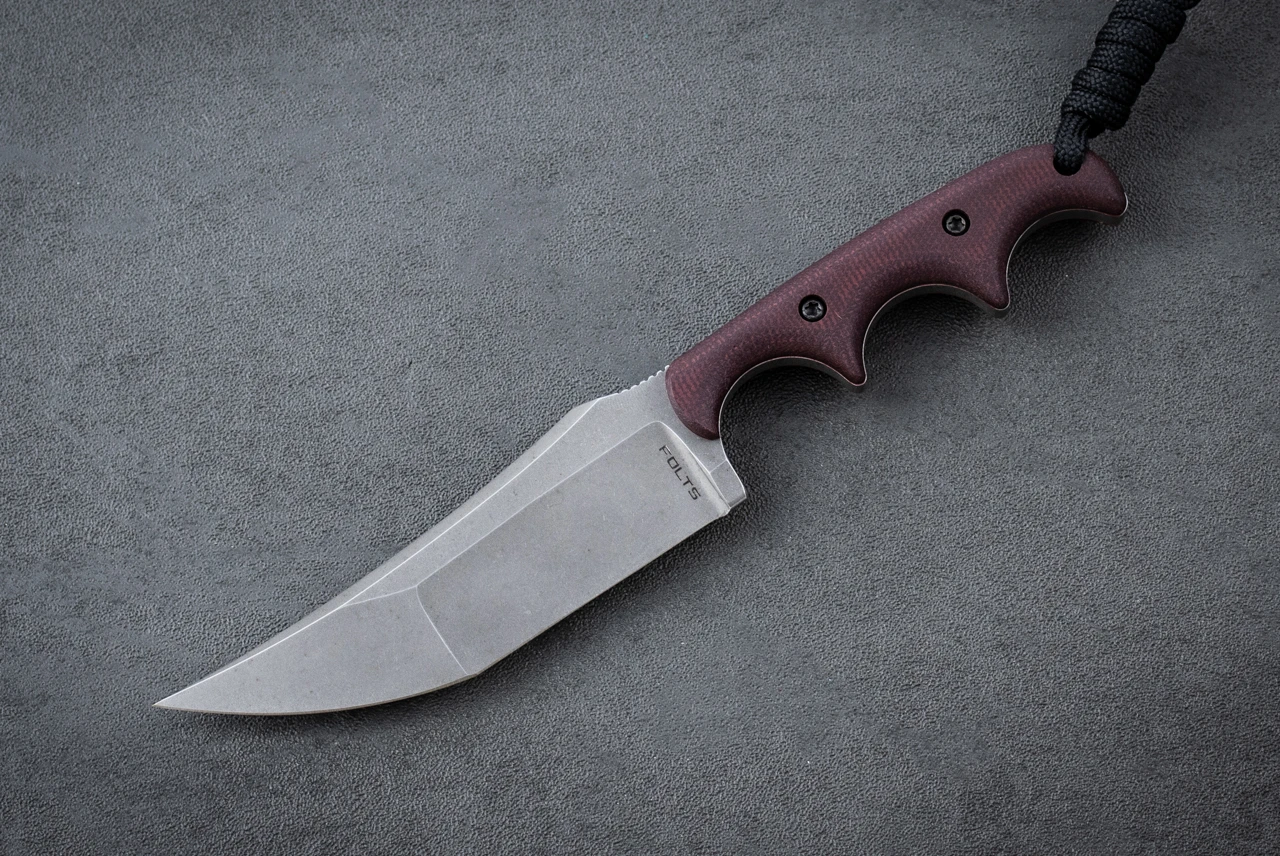 Alan Folts Minimalist Fixed Blade Knife Katana Tumbled w/ Double Red Micarta Handle and Kydex