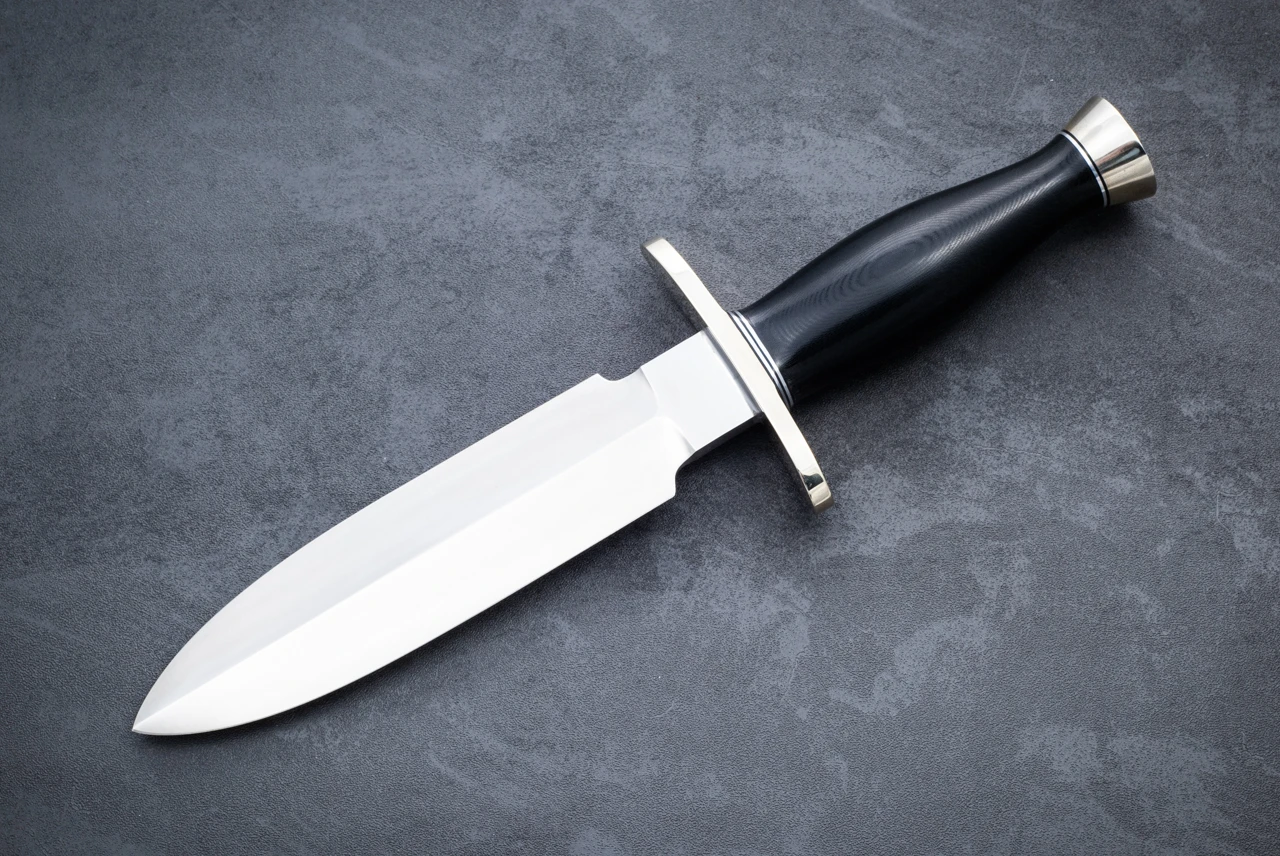 Tom Clinton Special By Randall Made Knives Stainless Steel Satin Blade w/ Black Micarta Handle and Leather Sheath