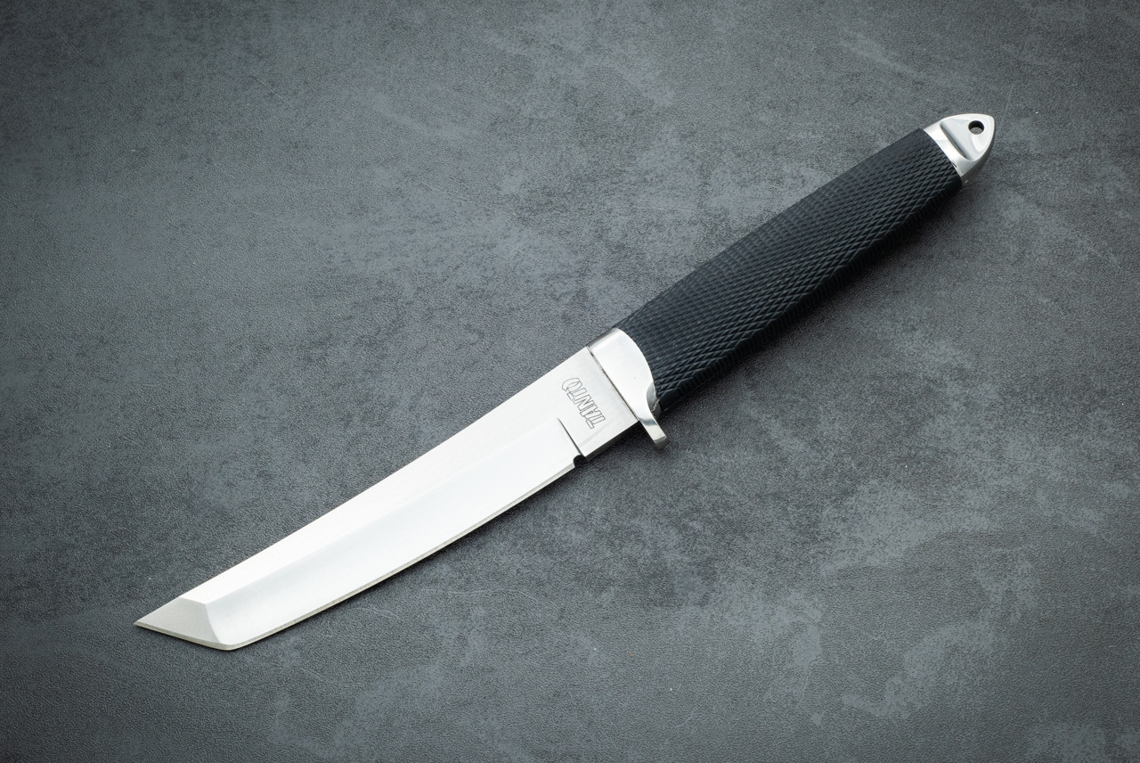 Cold Steel Tanto Fixed Blade Knife Satin w/ Black Kraton Handle and Leather Sheath