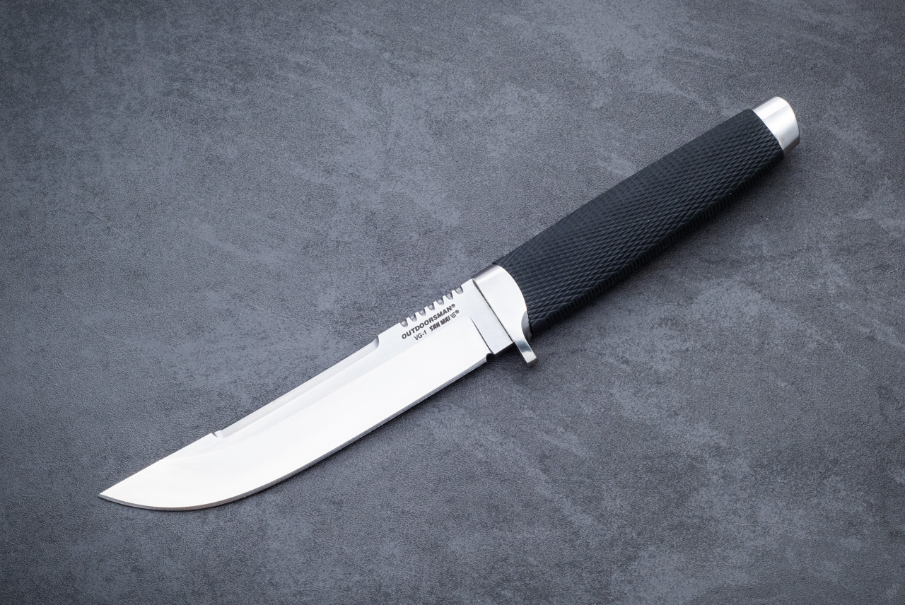 Cold Steel Outdoorsman Hunting Fixed Blade Knife VG-1 San-Mai Satin w/ Black Kraton Handle and Leather Sheath