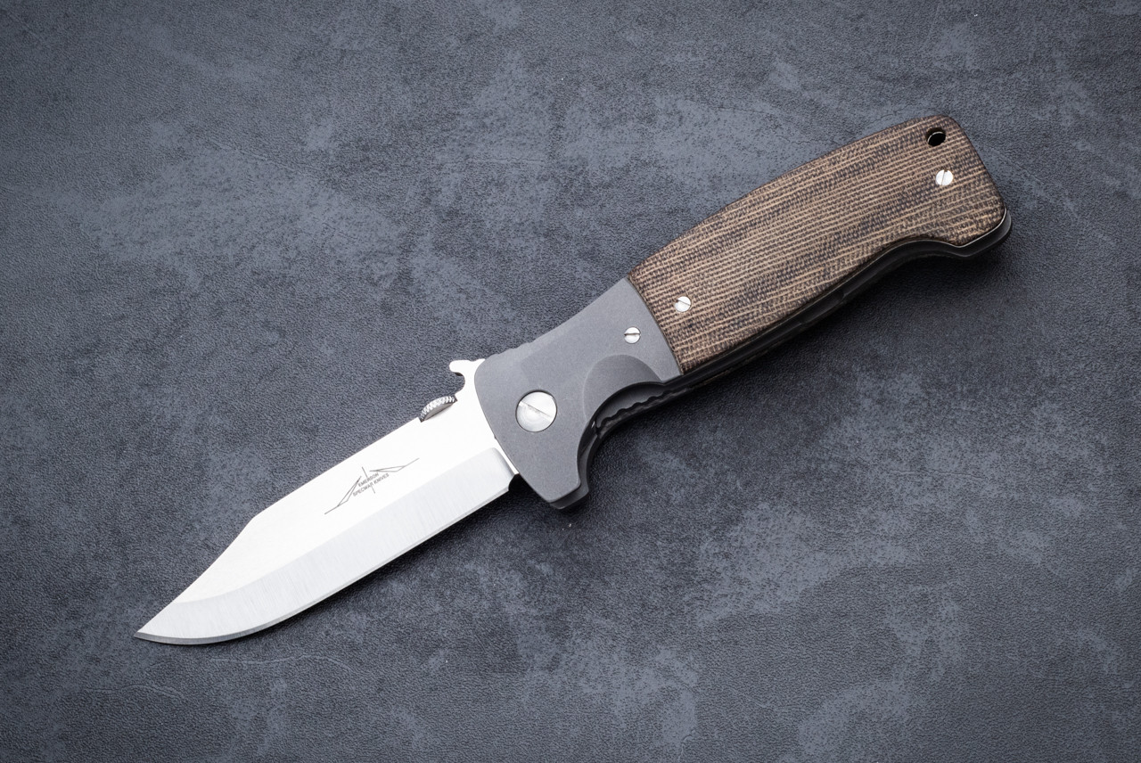 Ernest Emerson Custom CQC-12 Satin Blade Titanium Bolsters w/ Canvas Micarta Handle 