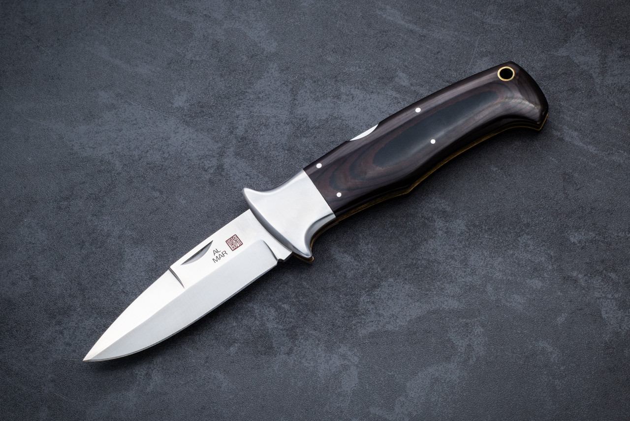 Al Mar Knives SERE Attack Large Folding Pocket Knife Satin Blade w/ Stainless Bolsters Black / Maroon Micarta Handles and Pouch