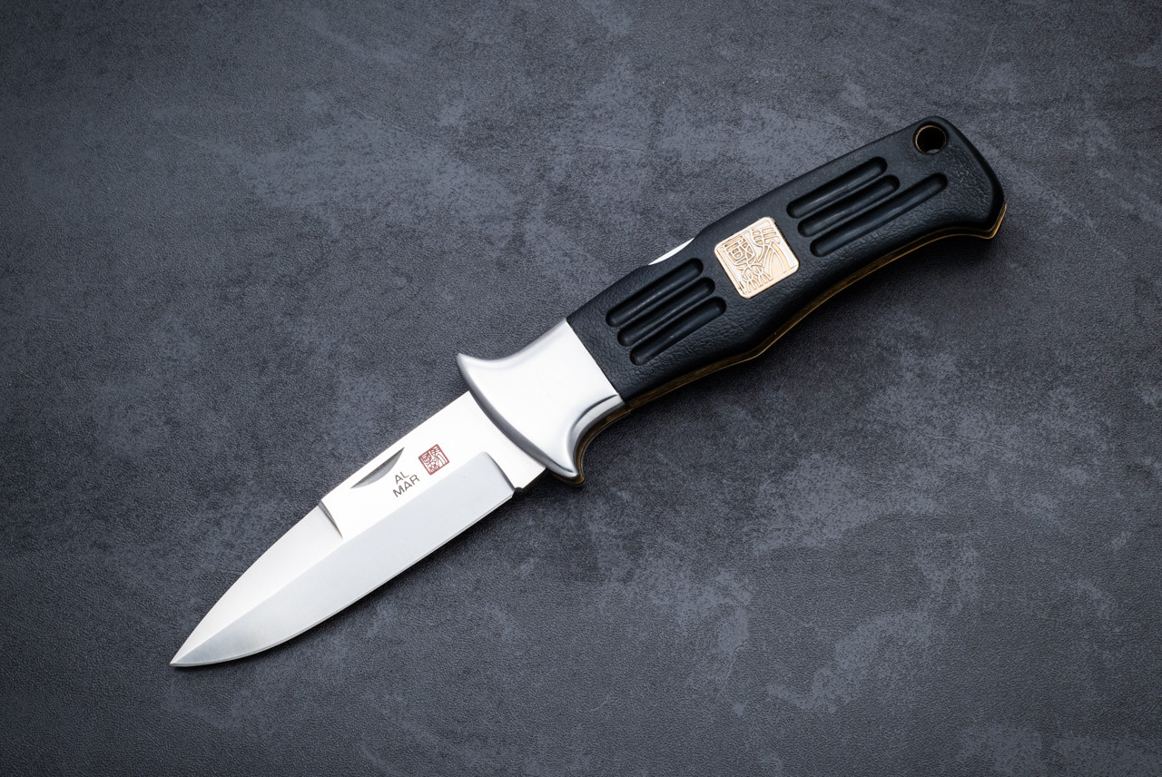 Al Mar Knives SERE Attack Large Folding Pocket Knife Satin Blade w/ Stainless Bolsters Black Kraton Handles