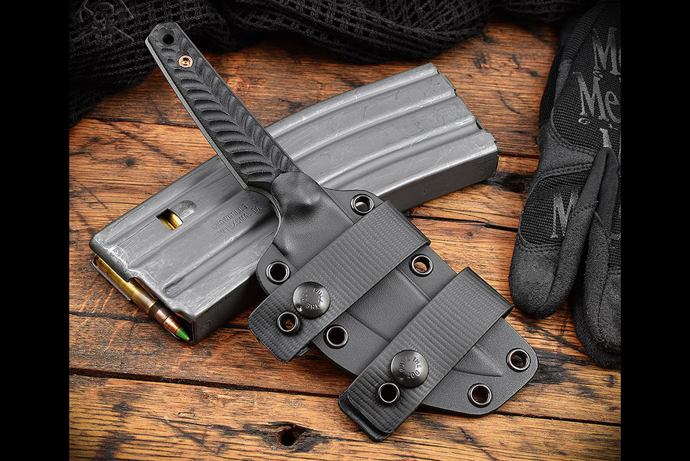 RMJ Tactical Unmei Fixed Blade Knife Tungsten Cerakote Blade w/ Hyena Brown G-10 Handle and Sheath - OPEN BOX FINAL SALE