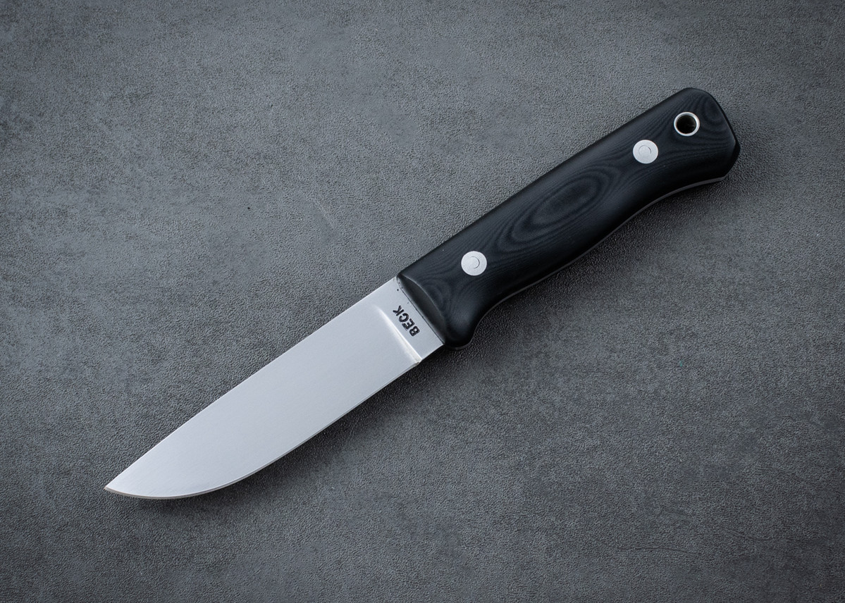 Dave Beck TC6 Timbercraft No.6 4" Wet Sanded Blade w/ Black Micarta Handle and Leather Sheath