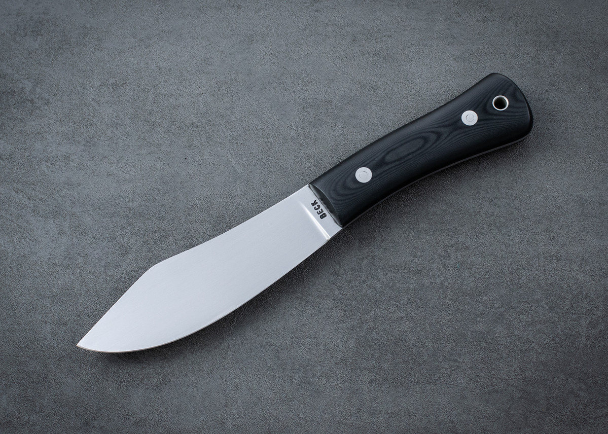 Dave Beck BK004-2 Backwoodsman No.2 5" Wet Sanded Blade w/ Black Micarta Handle and Leather Sheath