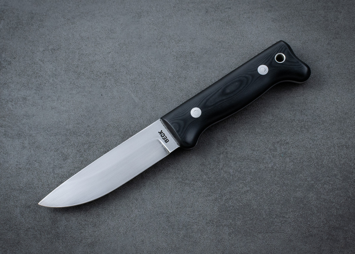 Dave Beck TD400 4" Trail Dog Wet Sanded Blade w/ Black Micarta Handle and Leather Sheath